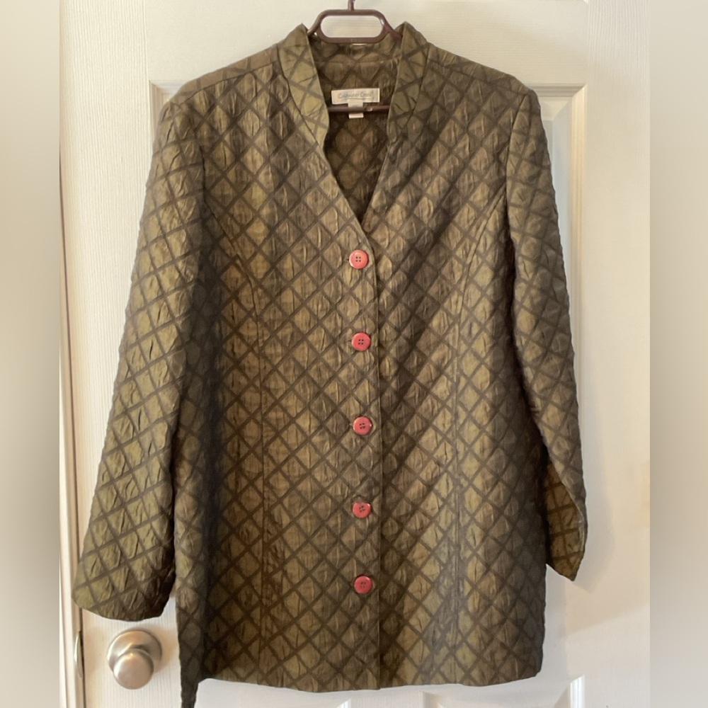 Cold Water Creek Womens Olive Green/Black PXL Button Down Jacket